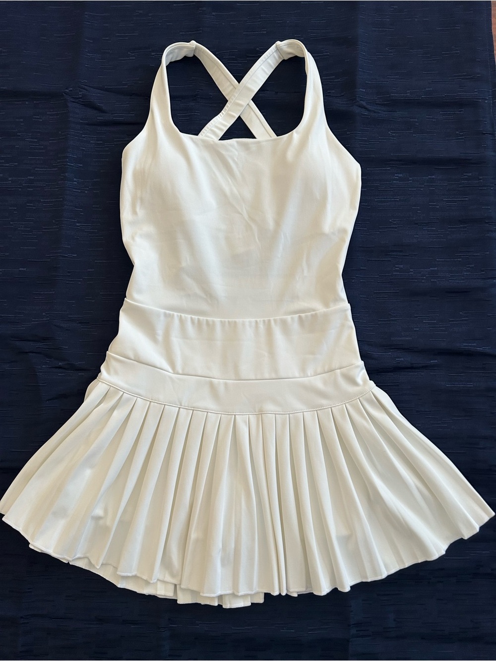 Goldhinge criss cross back White Pleated Tennis Dress - Picture 2 of 8